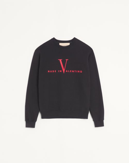 Valentino - Valentino Cotton Crewneck Sweatshirt With Made In Valentino Print - Black/red - Man - T-shirts And Sweatshirts